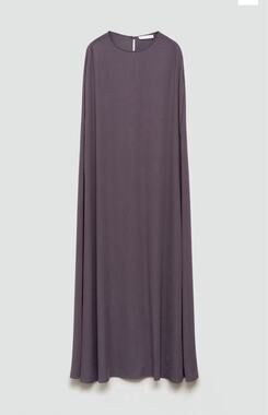 MANGO Women’s Purple Solid Chiffon A-Line Crew Neck Long Maxi Dress Lined M‎